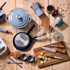 Ensemble de 3 poeles a frire San Ignacio Navy Red 16-20-24cm avec couverts