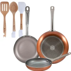 Ensemble de 3 poeles a frire Bergner Optimum Plus 18-22-26 cm avec ustensiles de cuisine