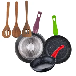Ensemble de 3 poeles a frire San Ignacio Jolie 18-22-26cm avec ustensiles de cuisine