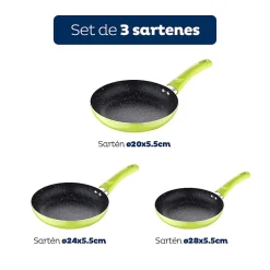 Ensemble de 3 poeles a frire San Ignacio Molen 20-24-28cm avec moules a four