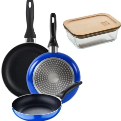 Ensemble de 3 poeles a frire San Ignacio Navy Paradise 16-20-24cm avec récipient hermétique