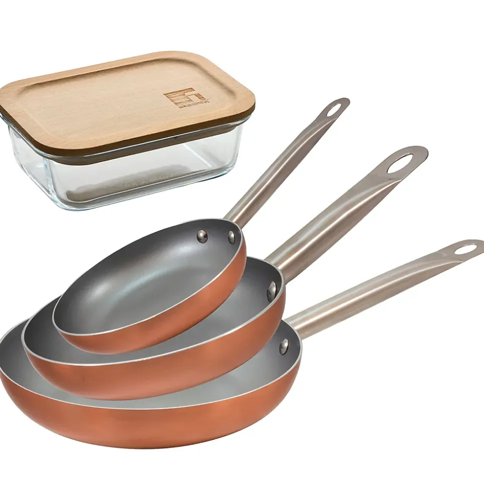 Ensemble de 3 poeles a frire Bergner Optimum Plus 18-22-26 cm avec récipient hermétique