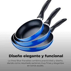 Ensemble de 3 poeles a frire San Ignacio Navy Paradise 16-20-24cm avec vaporisateur