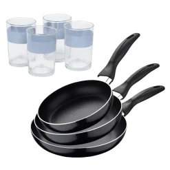 Ensemble de 3 poeles a frire San Ignacio Navy Black 16-20-24cm avec un ensemble de verres