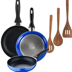 Ensemble de 3 poeles a frire San Ignacio Navy Paradise 16-20-24cm avec ustensiles de cuisine