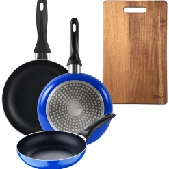 Ensemble de 3 poeles a frire San Ignacio Navy Paradise 16-20-24cm avec planche a découper