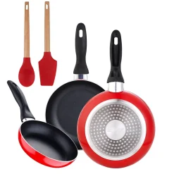 Ensemble de 3 poeles a frire San Ignacio Navy Red 16-20-24cm avec ustensiles de cuisine
