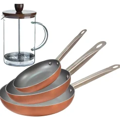 Ensemble de 3 poeles a frire Bergner Optimum Plus 18-22-26 cm avec cafetière a piston