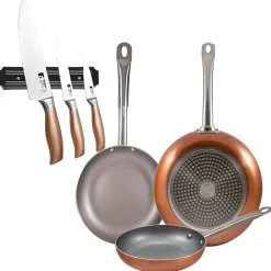 Ensemble de 3 poeles Bergner Optimum Plus 18-22-26 cm avec couteaux et support magnétique