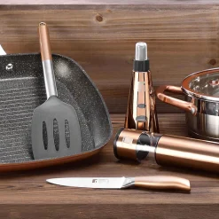 Ensemble de 3 poeles Bergner Optimum Plus 18-22-26 cm avec couteaux et support magnétique