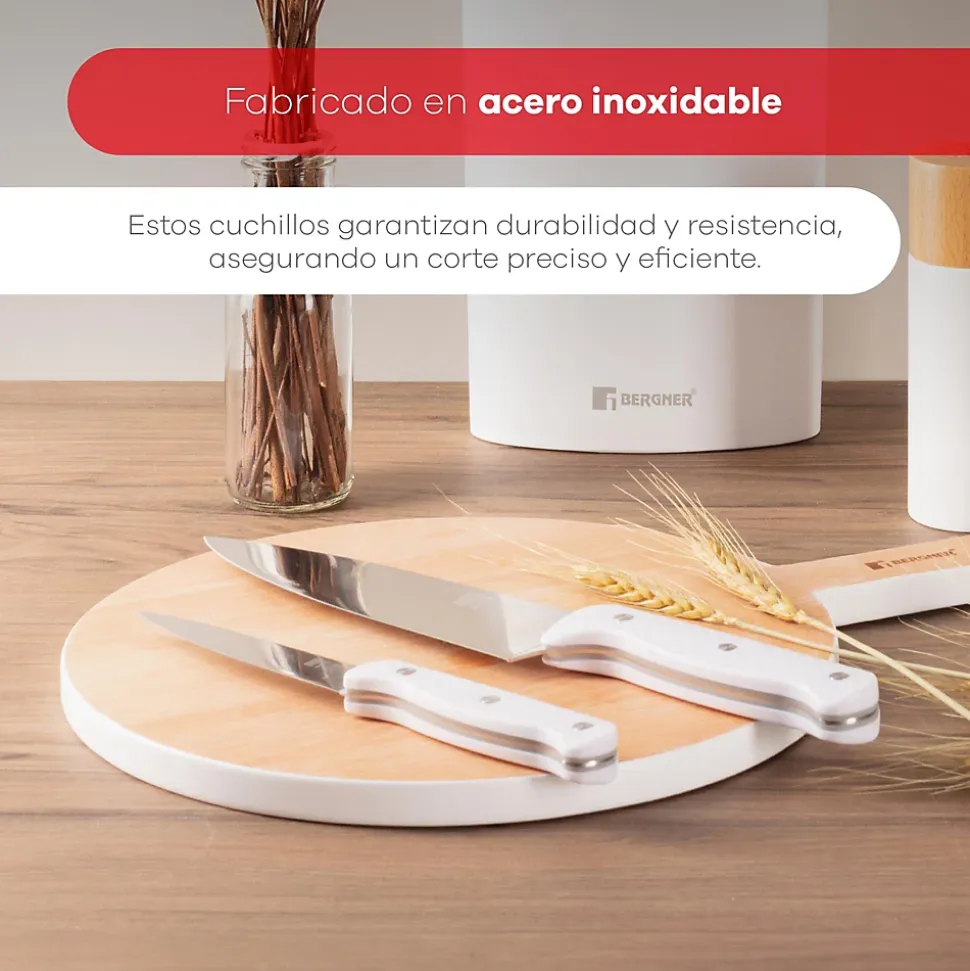 Ensemble de 3 poeles Bergner Optimum Plus 18-22-26 cm avec bloc a couteaux