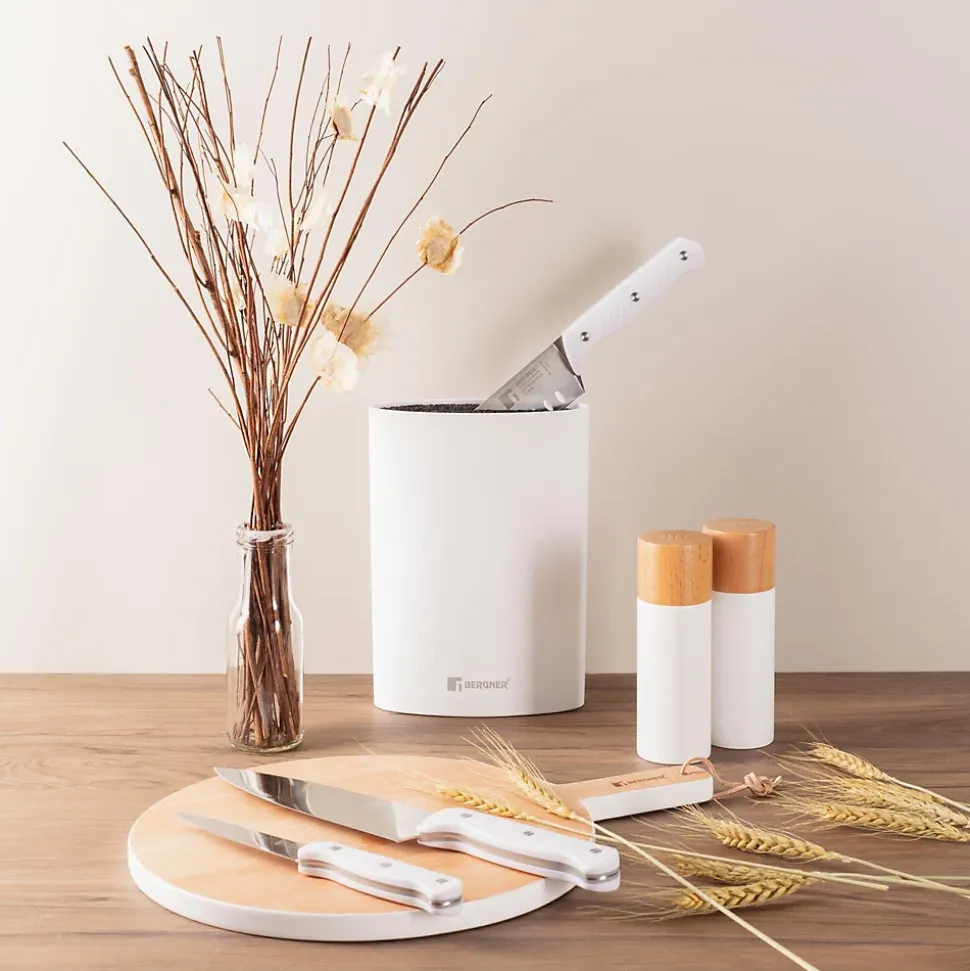 Ensemble de 3 poeles Bergner Optimum Plus 18-22-26 cm avec bloc a couteaux