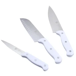 Ensemble de 3 poeles San Ignacio rouge marine 16-20-24cm avec bloc a couteaux