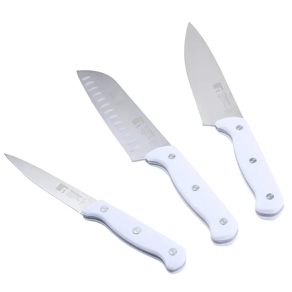 Ensemble de 3 poeles San Ignacio rouge marine 16-20-24cm avec bloc a couteaux