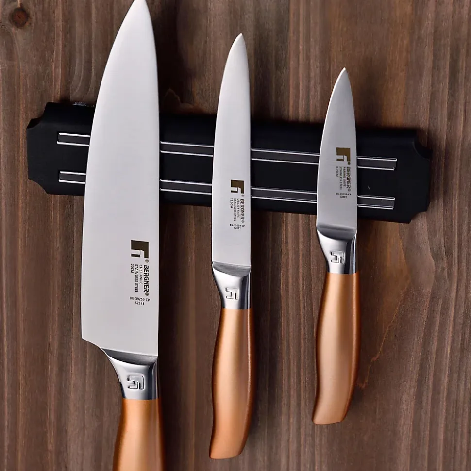 Ensemble de 3 poeles San Ignacio rouge marine 16-20-24cm avec couteaux et support magnétique