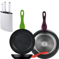 Ensemble de 3 poeles San Ignacio Jolie 20-24-28cm avec bloc a couteaux