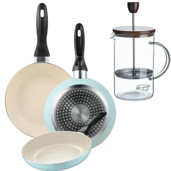 Ensemble de 3 poeles San Ignacio 16-20-24cm avec cafetière a piston