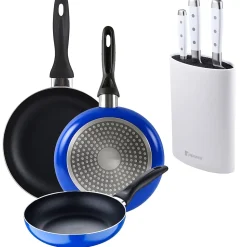 Ensemble de 3 poeles San Ignacio Navy Paradise 16-20-24cm avec bloc a couteaux