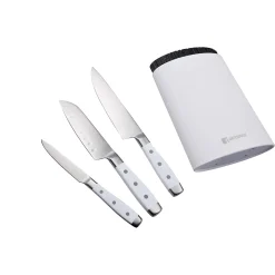 Ensemble de 3 poeles San Ignacio Navy Paradise 16-20-24cm avec bloc a couteaux