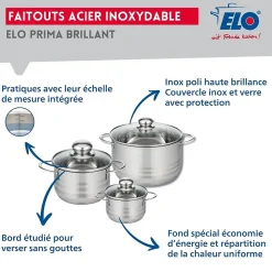 Ensemble de 1 Poêle de cuisson 20 cm et 3 faitouts 12, 16 et 20 cm Elo Prima Brillant