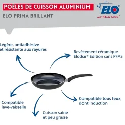 Ensemble de 1 Poêle de cuisson 20 cm et 3 faitouts 12, 16 et 20 cm Elo Prima Brillant