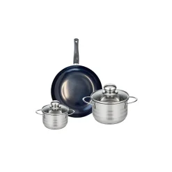 Ensemble de 1 Poêle de cuisson 24 cm et 2 faitouts 12 et 16 cm Elo Prima Brillant