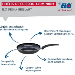 Ensemble de 1 Poêle de cuisson 24 cm et 2 faitouts 12 et 16 cm Elo Prima Brillant