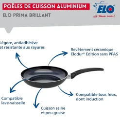 Ensemble de 1 Poêle de cuisson 28 cm et 2 faitouts 14 et 16 cm Elo Prima Brillant