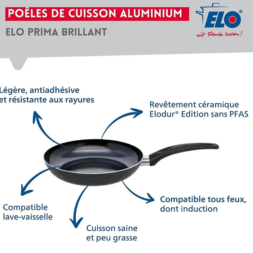 Ensemble de 1 Poêle de cuisson 28 cm et 2 faitouts 14 et 16 cm Elo Prima Brillant