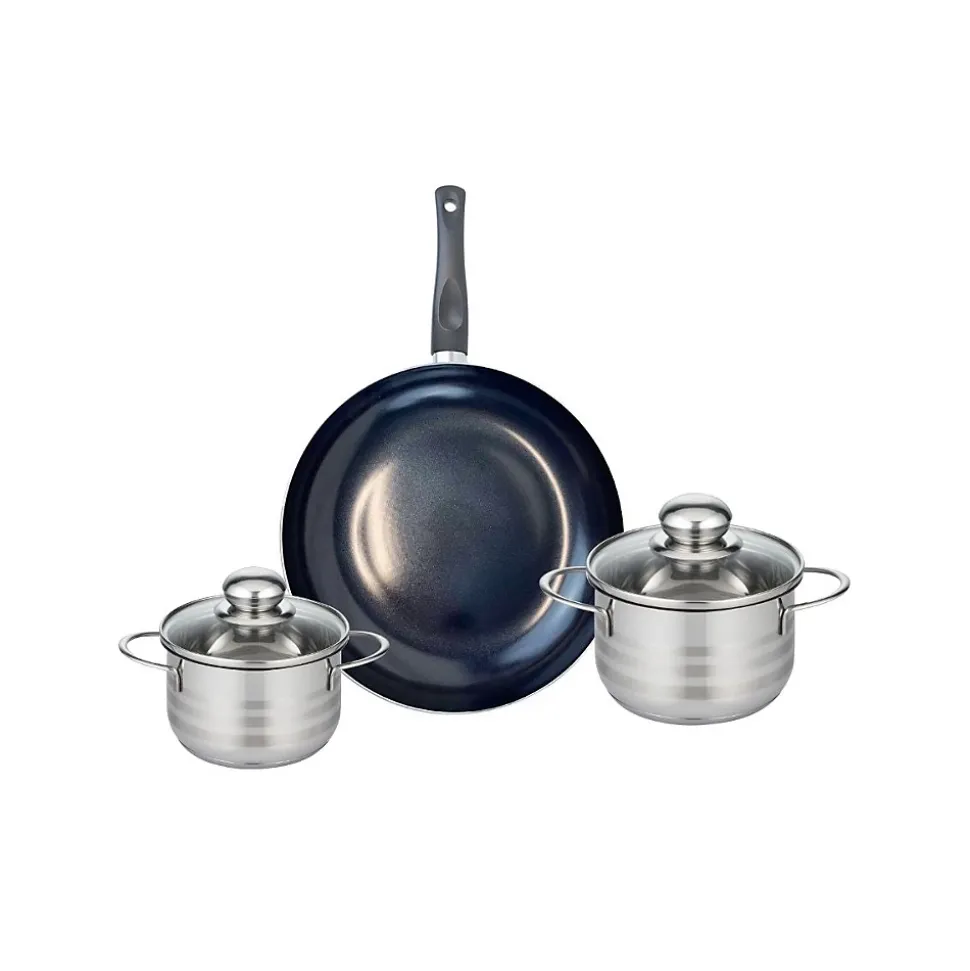 Ensemble de 1 Poêle de cuisson 28 cm et 2 faitouts 14 et 16 cm Elo Prima Brillant