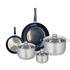 Ensemble de 2 Poêles de cuisson 20 et 32 cm et 3 faitouts 14, 20 et 24 cm Elo Prima Brillant