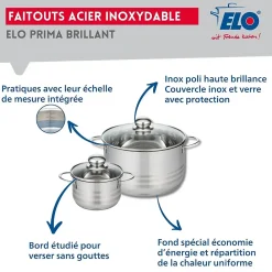 Ensemble de 2 Poêles de cuisson 24 et 32 cm et 2 faitouts 14 et 24 cm Elo Prima Brillant