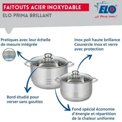 Ensemble de 4 Poêles de cuisson 20, 24, 28 et 32 cm et 2 faitouts 20 et 24 cm Elo Prima Brillant