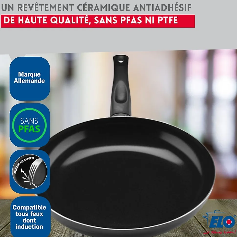 Ensemble de 3 Poêles de cuisson 20, 24 et 32 cm et 2 faitouts 16 et 20 cm Elo Prima Brillant