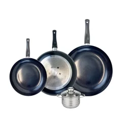 Ensemble de 3 Poêles de cuisson 24, 28 et 32 cm et 1 faitout 12 cm Elo Prima Brillant