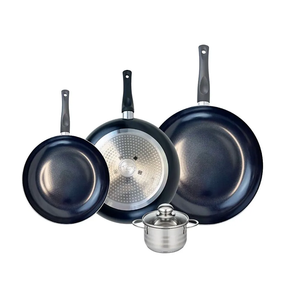 Ensemble de 3 Poêles de cuisson 24, 28 et 32 cm et 1 faitout 12 cm Elo Prima Brillant