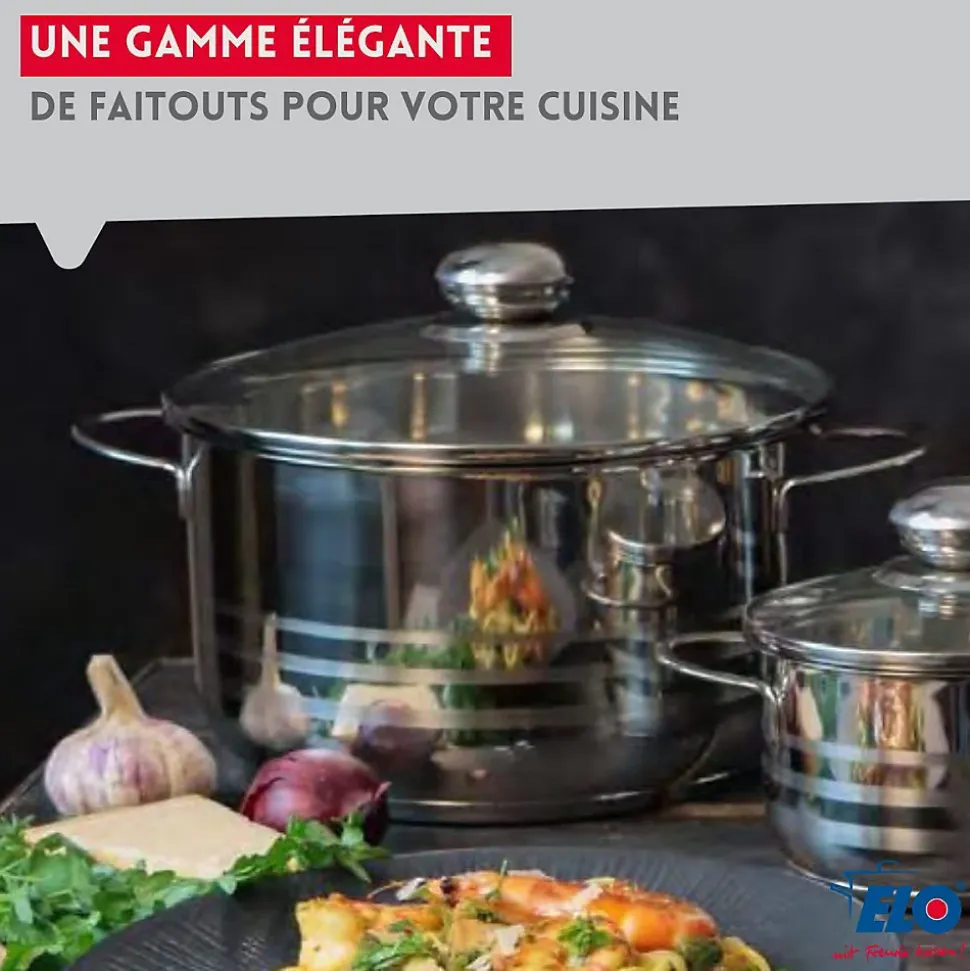 Ensemble de 3 Poêles de cuisson 24, 28 et 32 cm et 1 faitout 12 cm Elo Prima Brillant