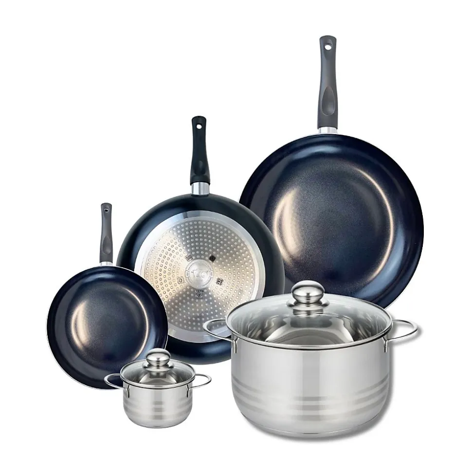 Ensemble de 3 Poêles de cuisson 20, 28 et 32 cm et 2 faitouts 12 et 24 cm Elo Prima Brillant