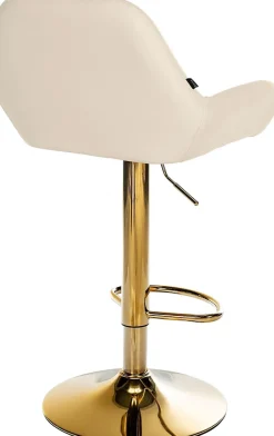 Ensemble de 2 tabourets de bar Braga en simili cuir, structure dorée, réglable en hauteur, pivotant 360, repose-pieds Crème