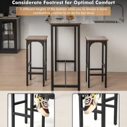 Ensemble de 2 Tabourets de bar Tabourets de Comptoir de de Hauteur avec Patins de pied Réglables