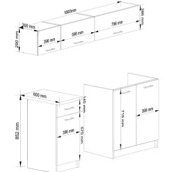 Ensemble De Cuisine AKORD OLIWIA G1 Blanc 180 cm 6 portes 1 tiroir façade Blanche 6 étagères 180x46x174 cm
