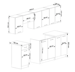 Ensemble De Cuisine AKORD OLIWIA Blanc 240 cm 11 portes 1 tiroir façade Blanche 240x46x203 cm