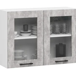 Ensemble de cuisine vitré AKORD OLIWIA 3.0m Blanc 300 cm 11 portes 1 tiroir façade Béton 300x46x203 cm