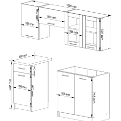 Ensemble de cuisine vitré AKORD OLIWIA 1.8m Blanc 180 cm 7 portes 1 tiroir façade Blanche 8 étagères 180x46x203 cm