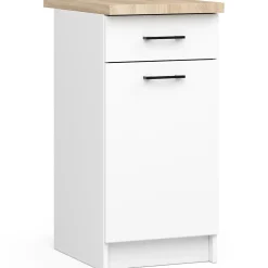 Ensemble de cuisine vitré AKORD OLIWIA 1.8m Blanc 180 cm 7 portes 1 tiroir façade Blanche 8 étagères 180x46x203 cm