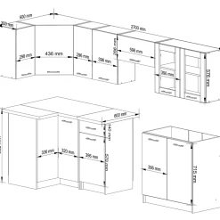 Ensemble de cuisine vitré AKORD OLIWIA 3.0m Blanc 300 cm 11 portes 1 tiroir façade Blanche 300x46x203 cm