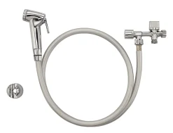 Ensemble douchette WC en ABS chromé, 1 robinet 3 voies et 1 flexible PVC Noyon et Thiebault