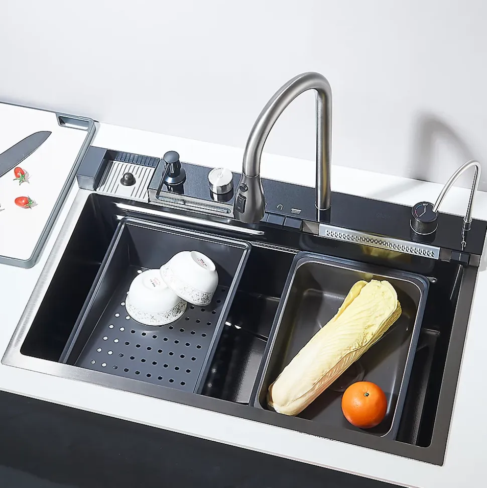 Ensemble Evier Cuisine en Inox et Mitigeur Douchette Flexible inclus