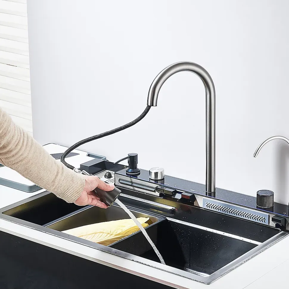 Ensemble Evier Cuisine en Inox et Mitigeur Douchette Flexible inclus