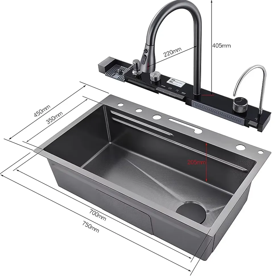 Ensemble Evier Cuisine en Inox et Mitigeur Douchette Flexible inclus